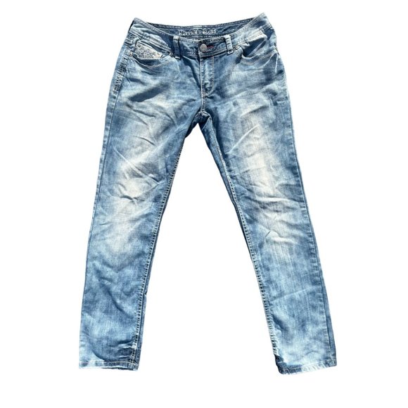 Rythm In Blues Acid Wash Embroidered Pockets Straight Leg Blue Jeans Sz 6 Reg - Picture 1 of 12